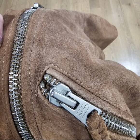 All Saints plait Balfern Suede Moto biker Jacket - Picture 7 of 7